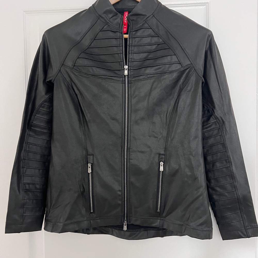 SPANX Black Faux Leather Moto Jacket - small